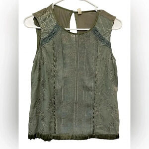 Tiny by Anthropologie Addison embroidered green top